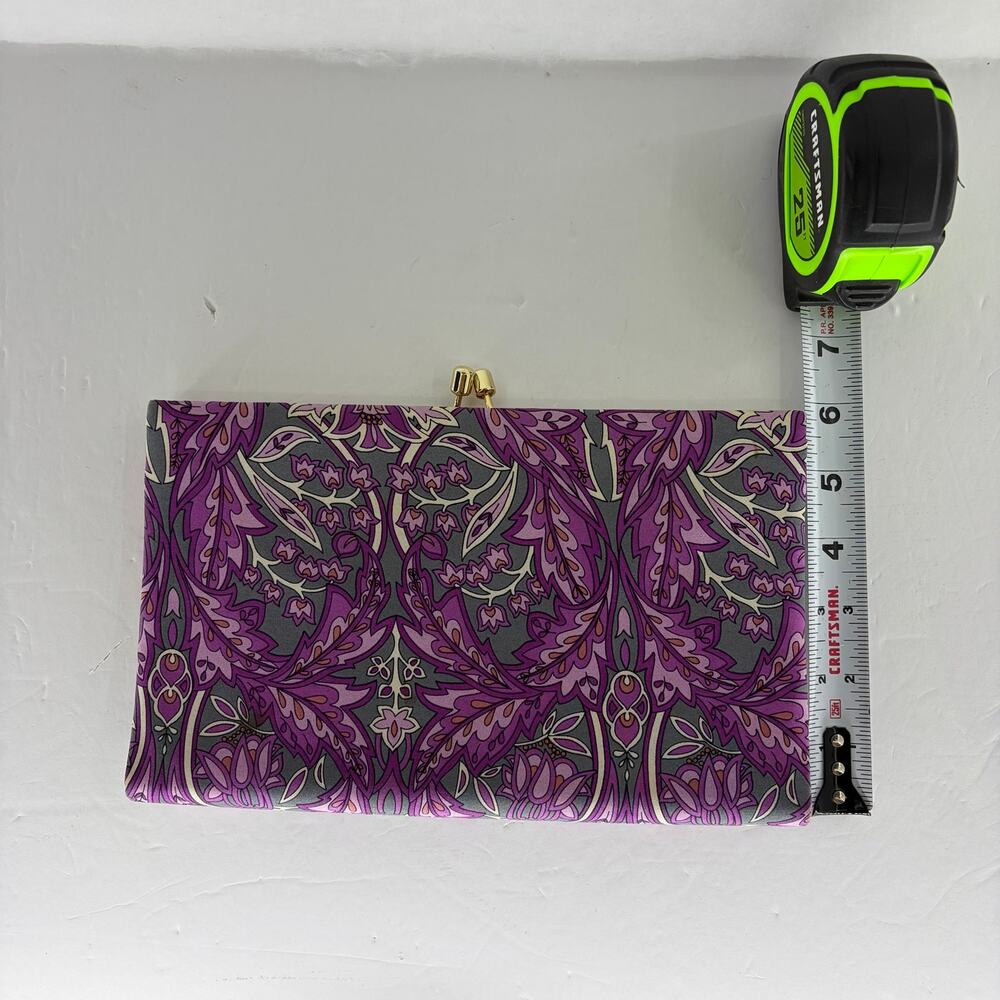 Banana Republic Silk Floral Clutch Purple Gray Gold Frame - Picture 4 of 7
